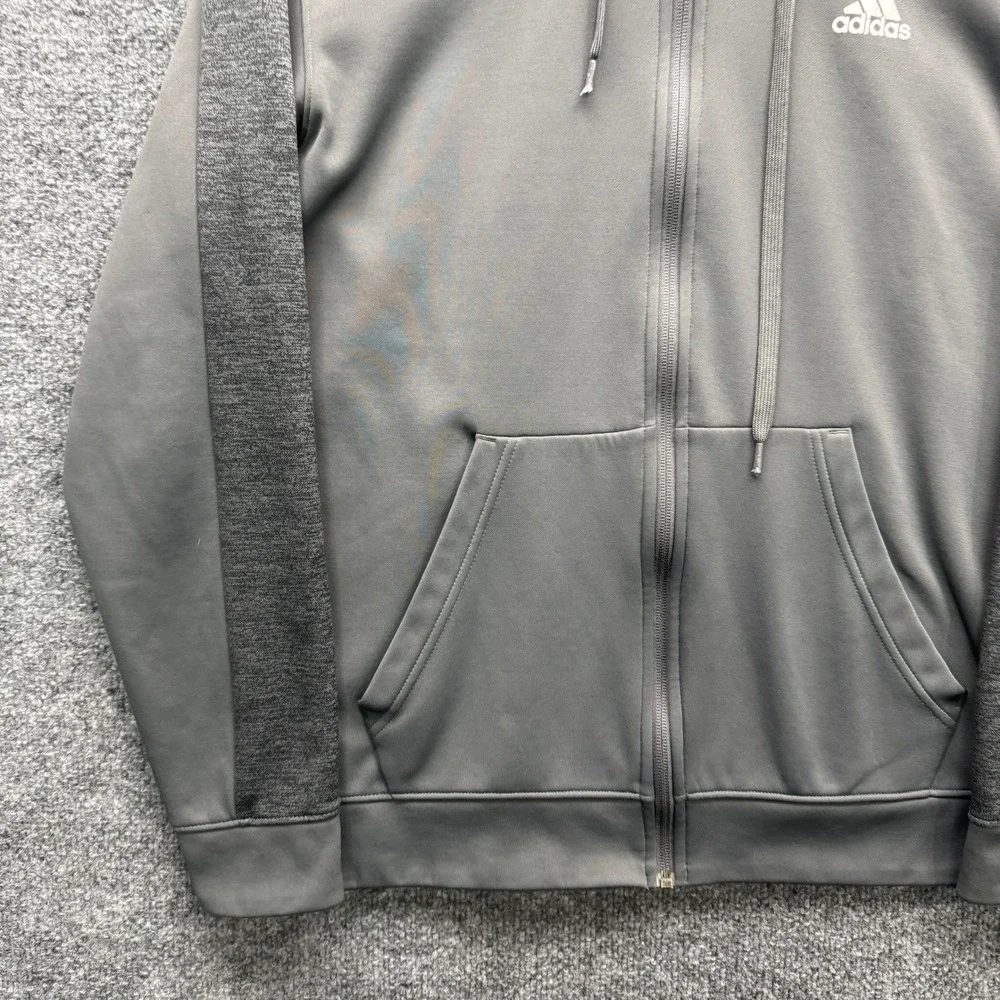 Adidas CV5751 Full Zip Hoodie Mens Medium Gray Fleece Lined Athletic Hoodie‎